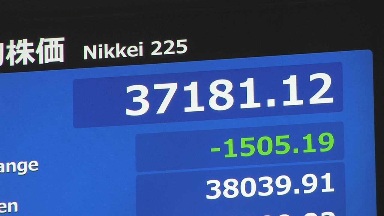 日経平均 一時1500円超の値下がり