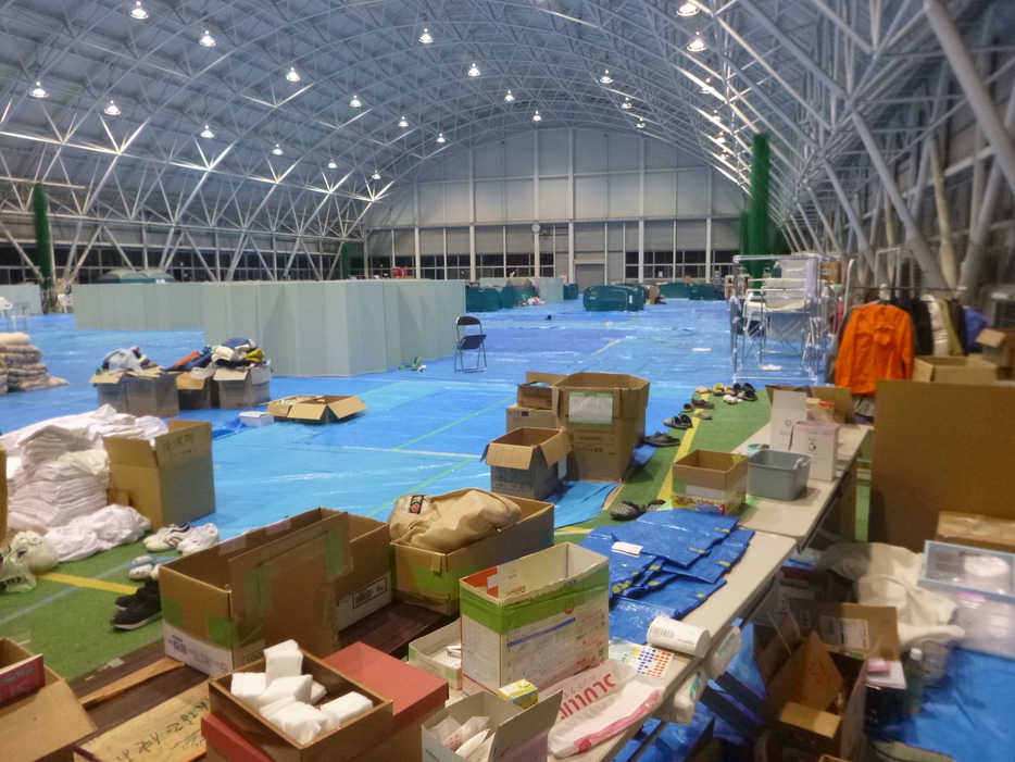 台風19号で被災時の長野市の避難所（写真提供：HEARTY DECO）