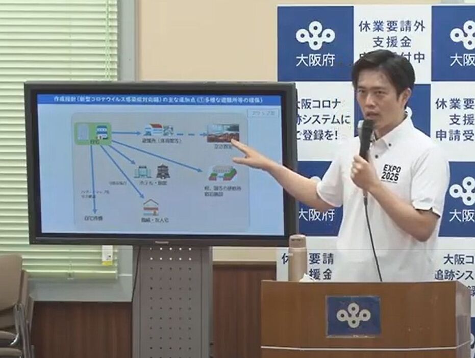 大阪府が新型コロナウイルス対応の「避難所運営マニュアル」策定し説明する吉村洋文知事＝3日午後、大阪府庁で