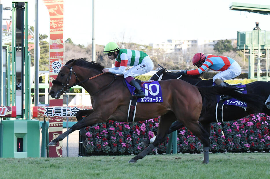 有馬記念を勝ったのは現役最強3歳馬のエフフォーリア。史上2組目の親子制覇を成し遂げた横山武史騎手の騎乗が見事だった(写真・日刊スポーツ／アフロ）