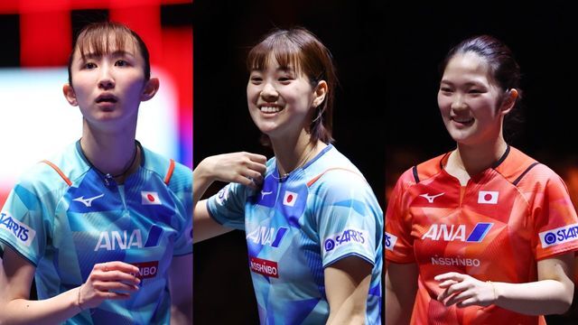 WTTスターコンテンダードーハに出場する早田ひな選手、長崎美柚選手、木原美悠選手(写真：YUTAKA/アフロスポーツ)