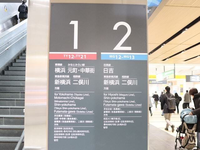 1＆2番線案内。新横浜と相鉄方面への電車は、どちらのホームにも発着する