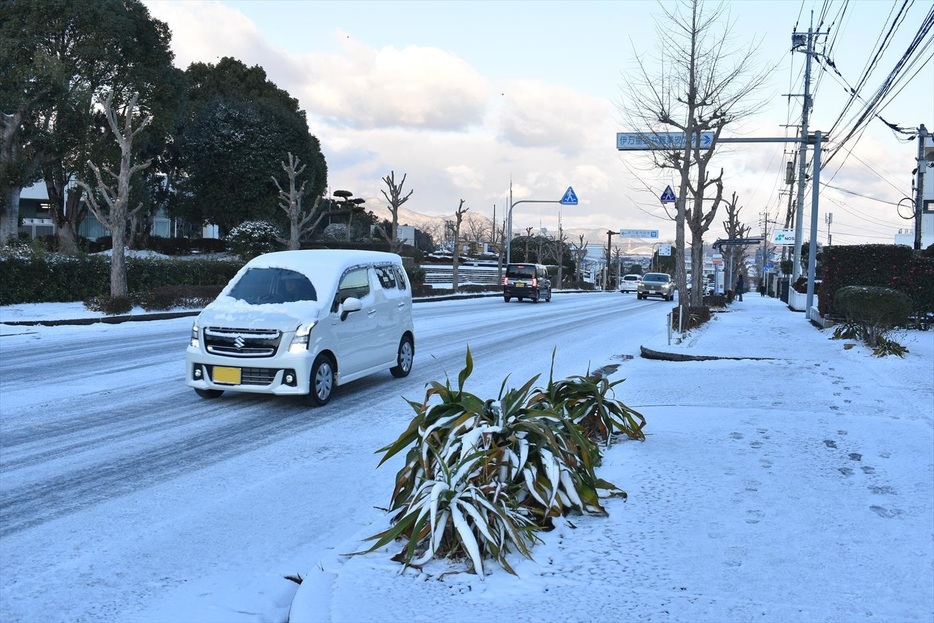 伊万里市役所前＝1月10日、午前7時50分