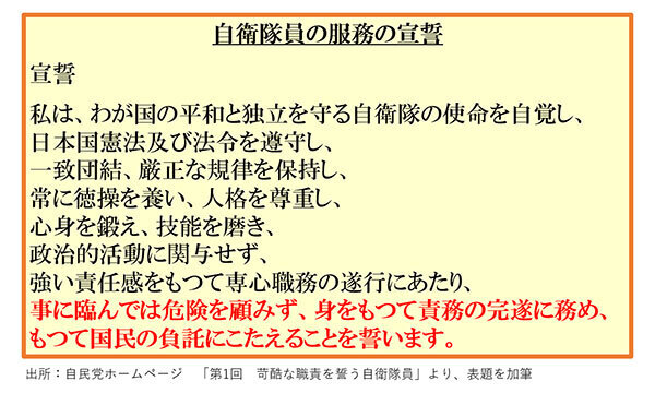 自民党｜「第1回 苛酷な職責を誓う自衛隊員」より