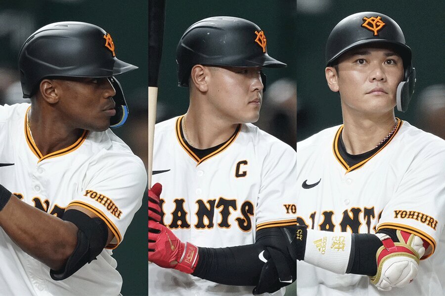 巨人のエリエ・ヘルナンデス、岡本和真、坂本勇人【写真：矢口亨】