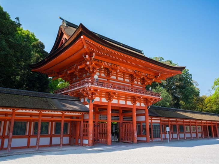 世界遺産に登録されている「賀茂御祖神社（かもみおやじんじゃ）」（下鴨神社）。