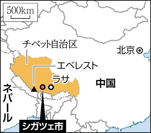 【地図】地震が発生したチベット自治区