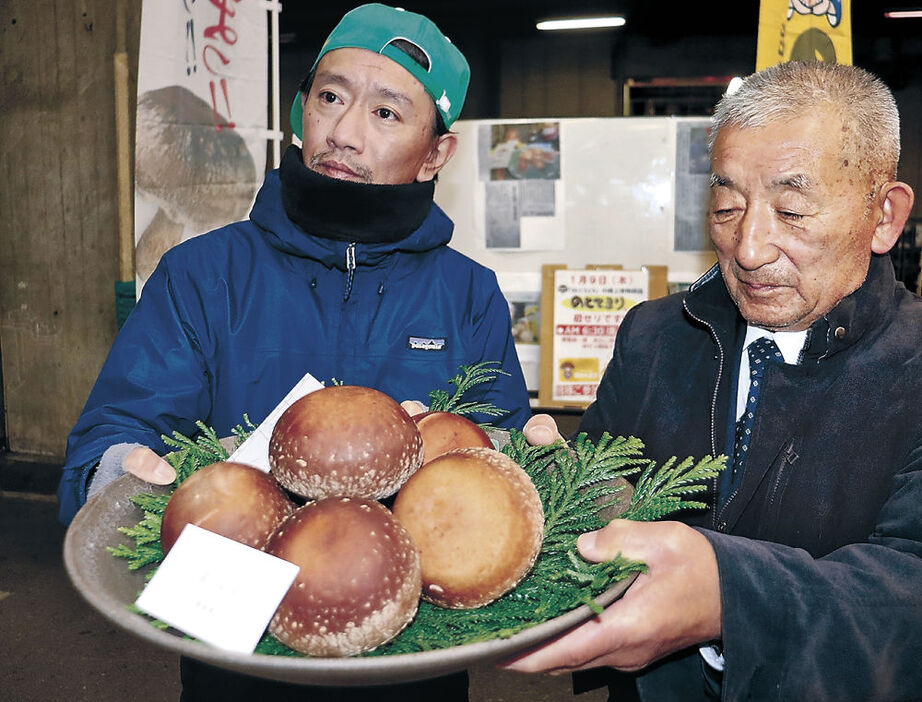 １箱３５万円の値が付いた「のとてまり」のプレミアム＝９日午前７時、金沢市中央卸売市場