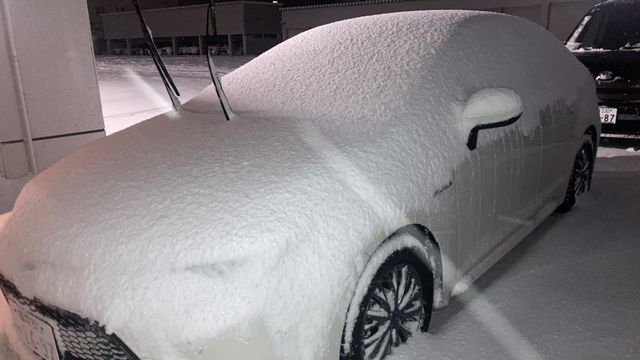 雪に覆われた車＝10日午前6時ごろ、福井市内