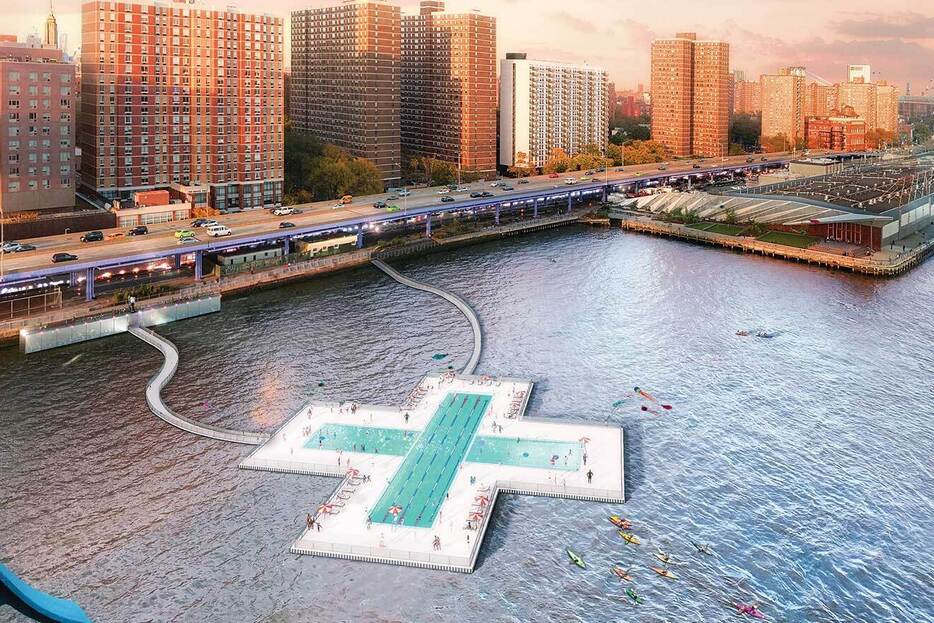 + POOL Rendering at Pier 35. Designed by Family New York & Playlab, Inc. Image: Luxigon. Courtesy of Friends of + POOL.