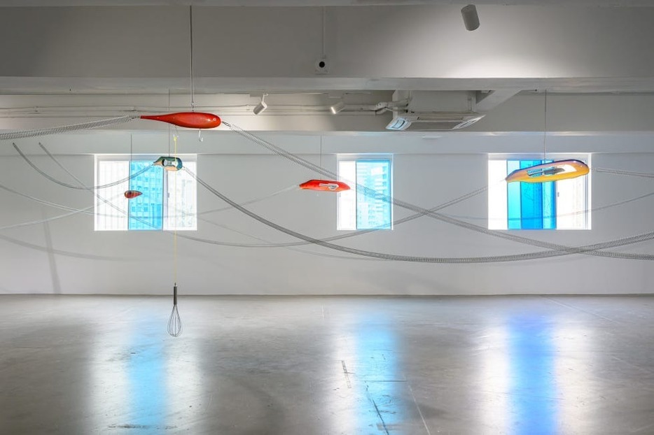 Installation view of Aki Sasamoto: ‘Sounding Lines’, 2024, Para Site, Hong Kong. Photo: Studio Lights On