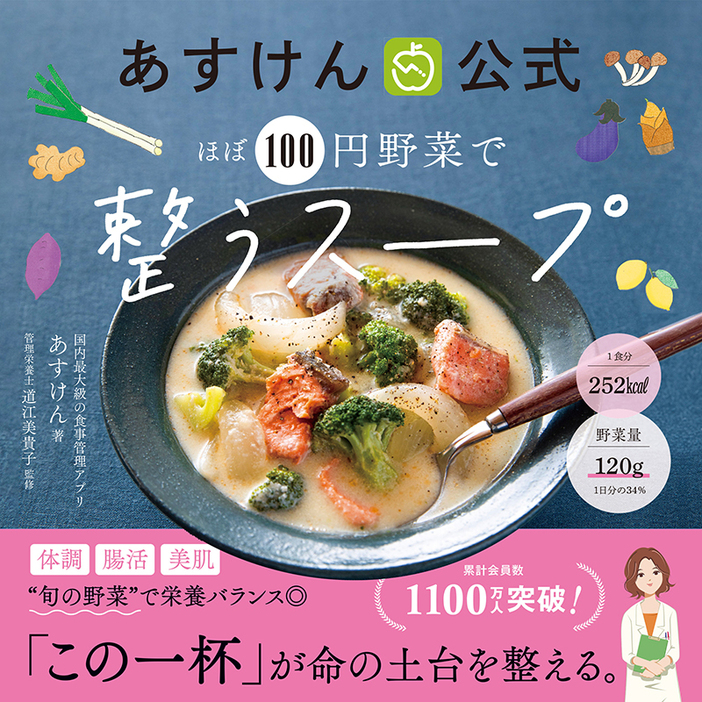 『あすけん公式 ほぼ100円野菜で整うスープ』（ワニブックス）