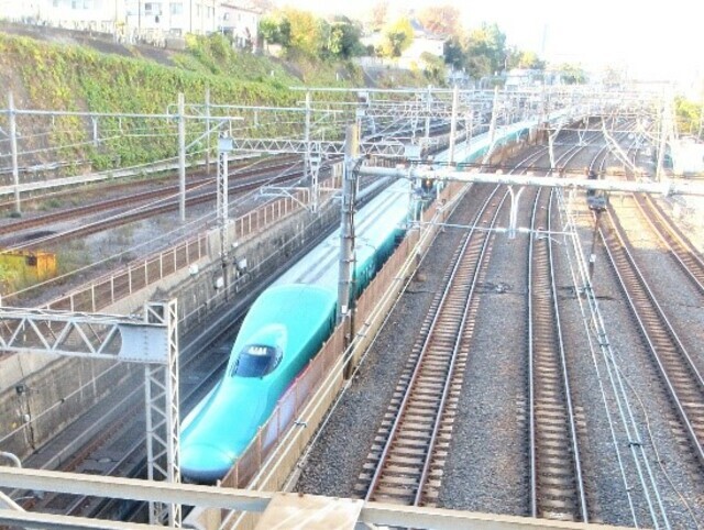 下御隠殿橋から見た東北新幹線。このあと上野へ向かう地下トンネルへ入る