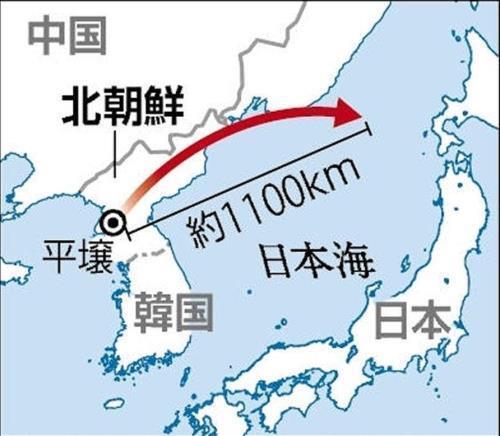 北朝鮮が6日に発射した弾道ミサイル（韓国軍などの発表に基づくイメージ）