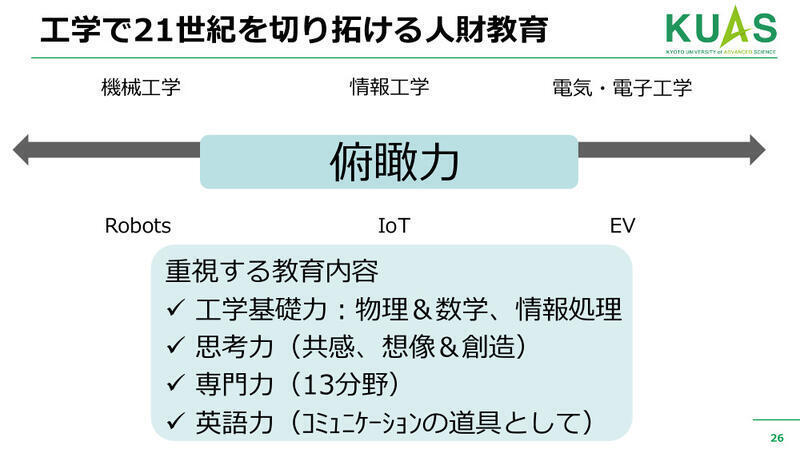 工学部では機械、電気、情報などの分野を統合的に学ぶ