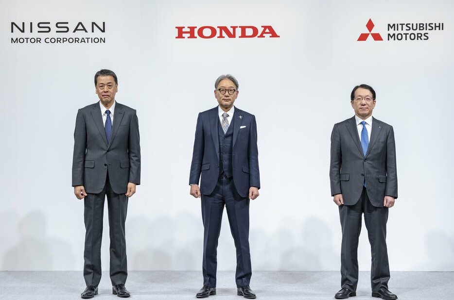 2024年12月23日に実施された日産、ホンダ、三菱自動車の共同記者会見。これから、将来の生き残りをかけた難しい決断が迫られる