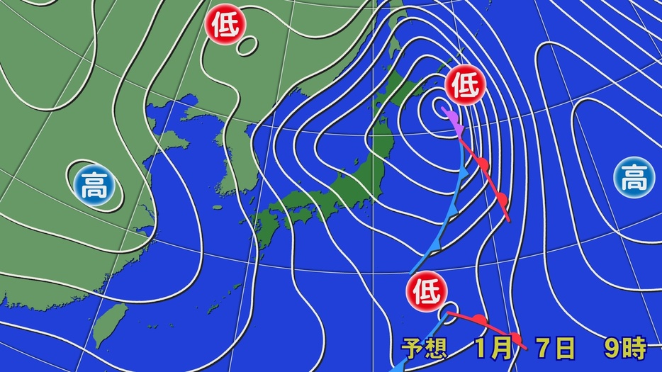 7日(火)午前9時の予想天気図