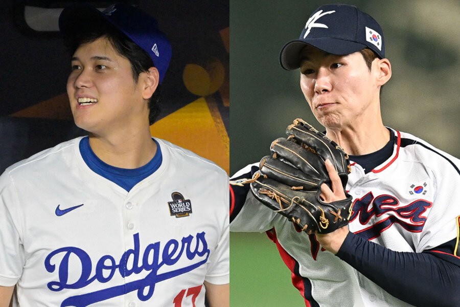 ドジャース・大谷翔平（左）とドジャースと契約したキム・ヘソン【写真：ロイター、Getty Images】