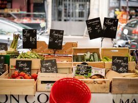 Fresh produce for sale at a street market in Paris. Photographer: Benjamin Girette/Bloomberg