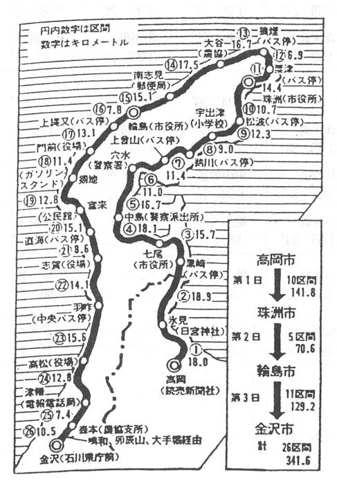 かつて行われた能登駅伝のコース図