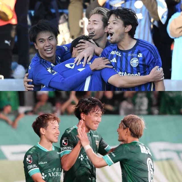 J１昇格の24シーズンで共に上位に入った町田（上）と東京V（下）。写真：鈴木颯太朗、(C)SOCCER DIGEST