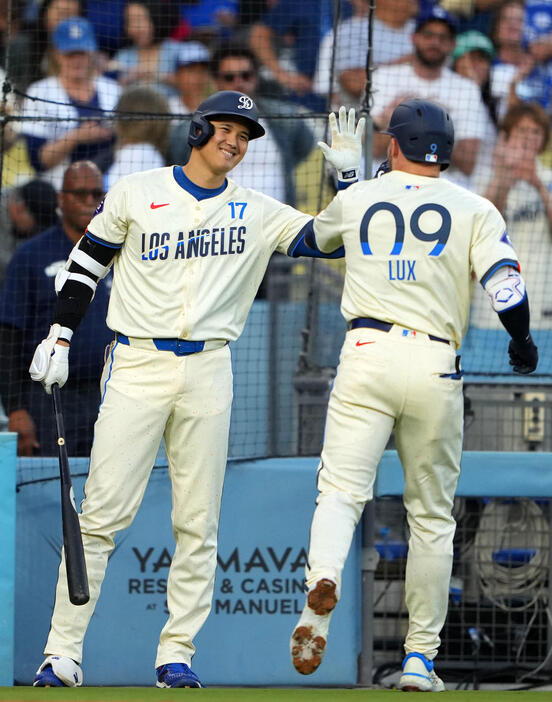 ドジャース大谷（左）とラックス（2024年6月撮影）