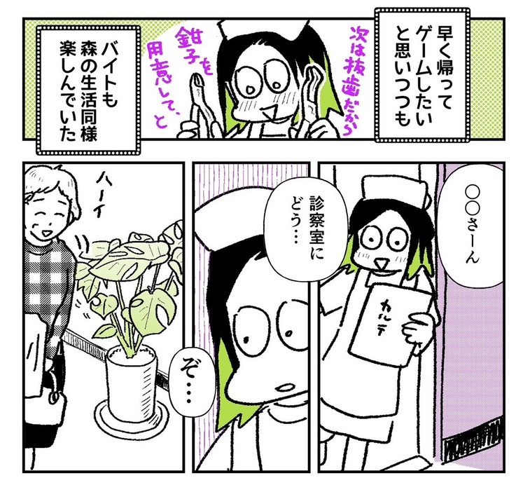 アルバイト先の歯科医院の観葉植物を見て……。（小林眞理子さん提供）