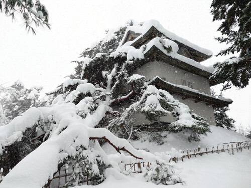 倒木が直撃した弘前城の「二の丸未申櫓」（４日、青森県弘前市で）＝市提供