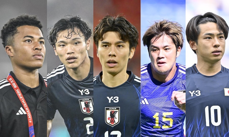 サッカー日本代表の藤田譲瑠チマ、旗手怜央、田中碧、伊藤敦樹、斉藤光毅　撮影：中地拓也（斉藤光毅のみ雑誌協会代表撮影／中地拓也）