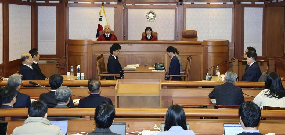 3日、韓国憲法裁判所で開かれた尹錫悦大統領の弾劾審判の弁論準備手続き＝ソウル（聯合＝共同）