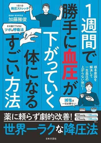 『1週間で勝手に血圧が下がっていく体になるすごい方法:薬に頼らず劇的改善!世界一ラクな降圧法』（著：加藤雅俊／日本文芸社）