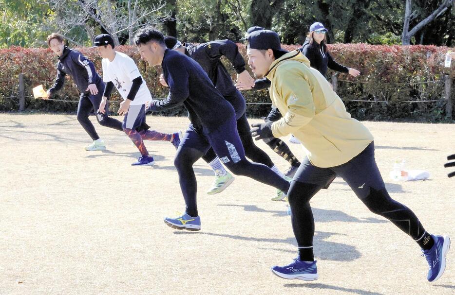 トレーニングを行う宮崎選手（右）ら