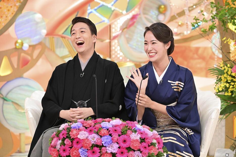 トークバラエティー番組「新婚さんいらっしゃい！」に出演する中村米吉さん夫妻＝ABCテレビ