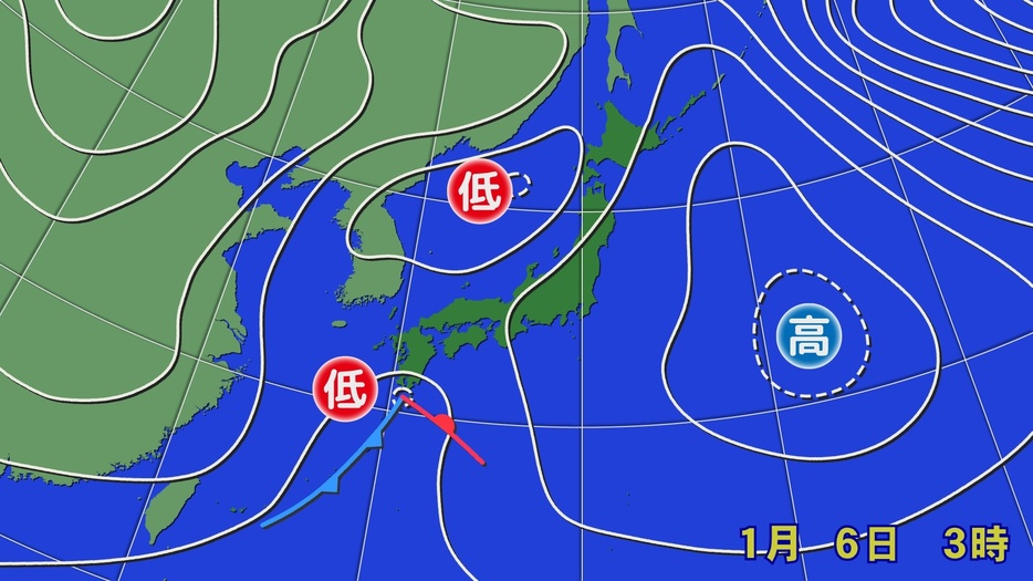 6日(月)午前3時の実況天気図