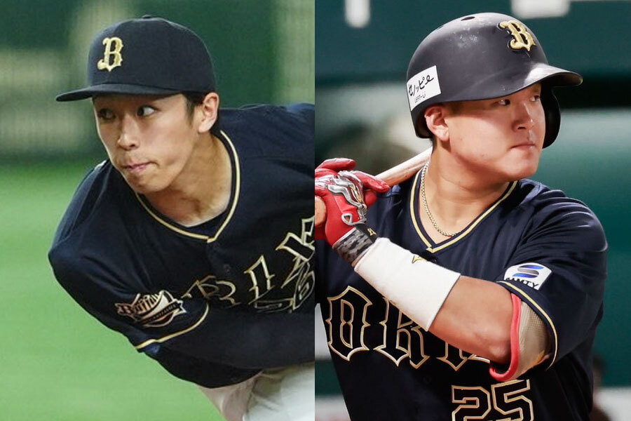 オリックス・齋藤響介（左）と内藤鵬【写真：小林靖、小池義弘】