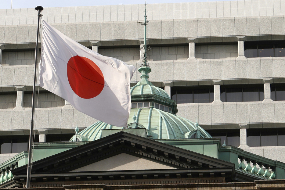 日本銀行本店と国旗