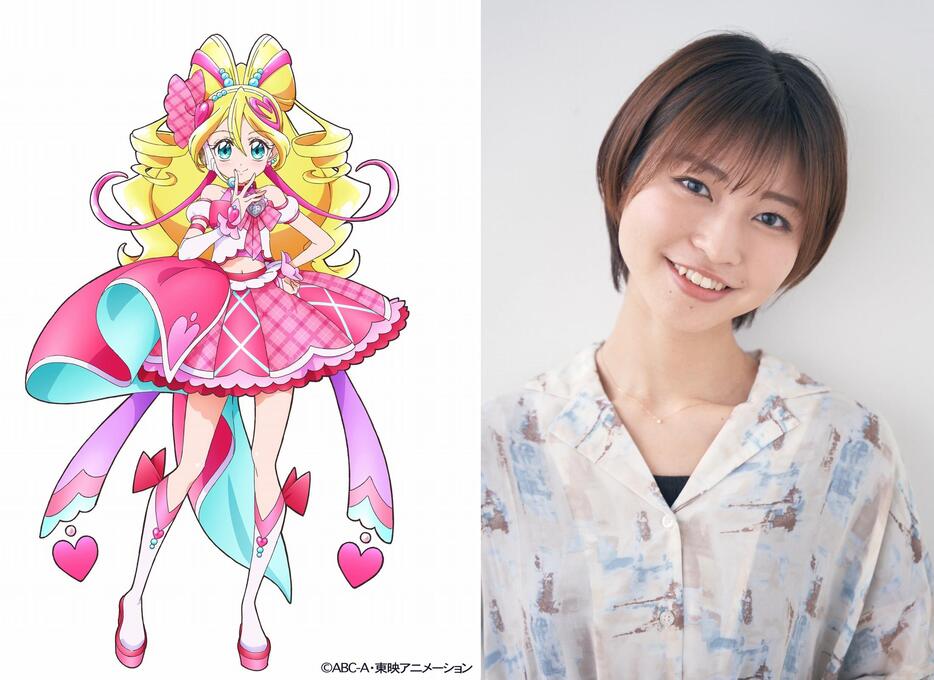 「プリキュア」シリーズの第22弾「キミとアイドルプリキュア♪」に登場するキュアアイドル（左）と声優を務める松岡美里さん（c）ABC-A・東映アニメーション