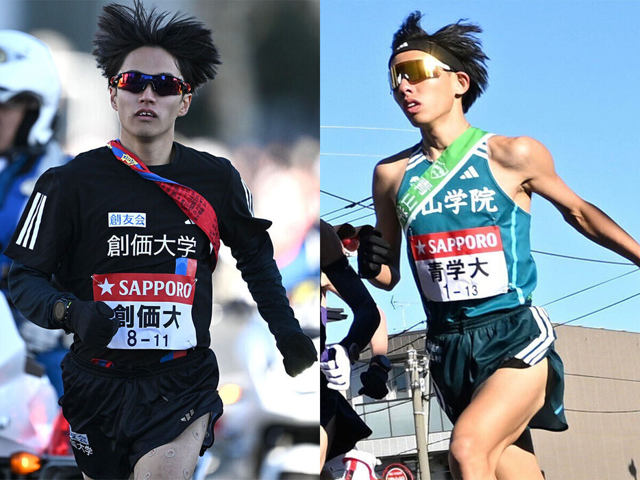 創価大・吉田（左）と青学大・黒田は箱根２区歴代記録でそれぞれ日本人１位、２位の走りを見せた　photo by Kishimoto Tsutomu