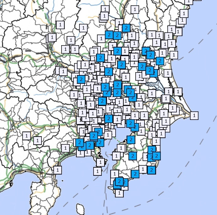 震度分布図（気象庁ホームページより）