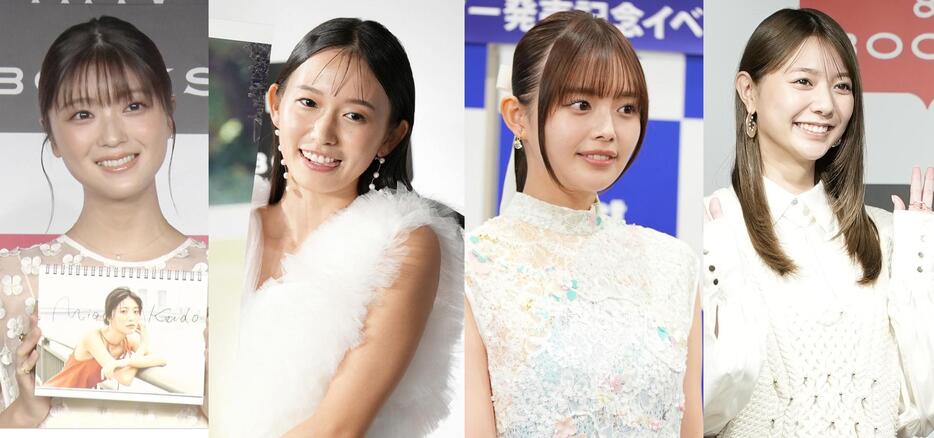 2025年のカレンダーを発売した（左から）工藤美桜さん、志田音々さん、森日菜美さん、川津明日香さん