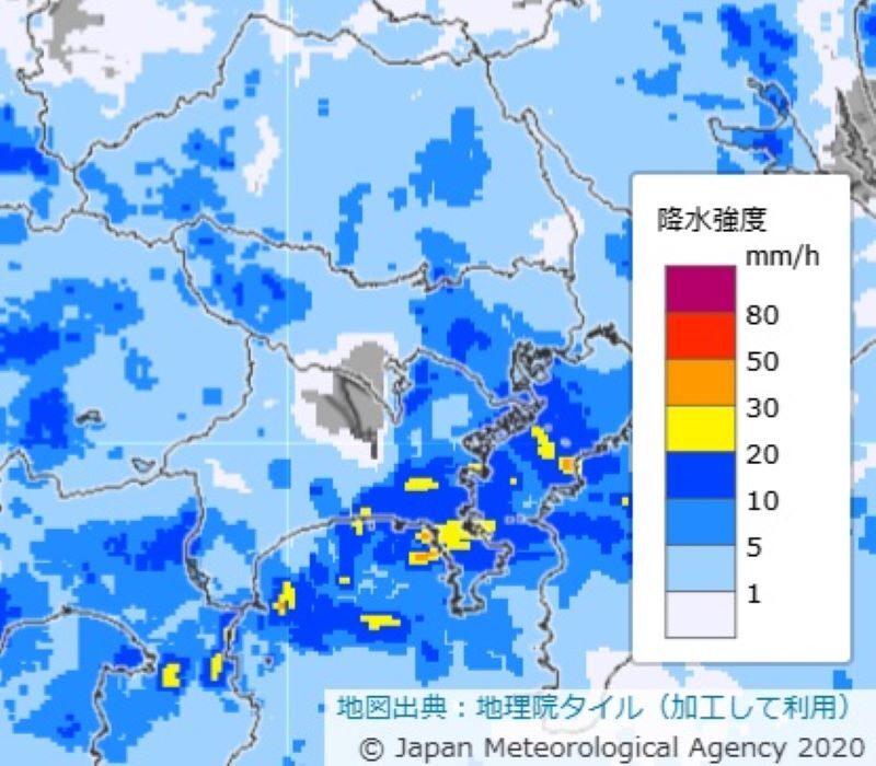 6日午後5時35分の雨雲の予想図（気象庁HPから）