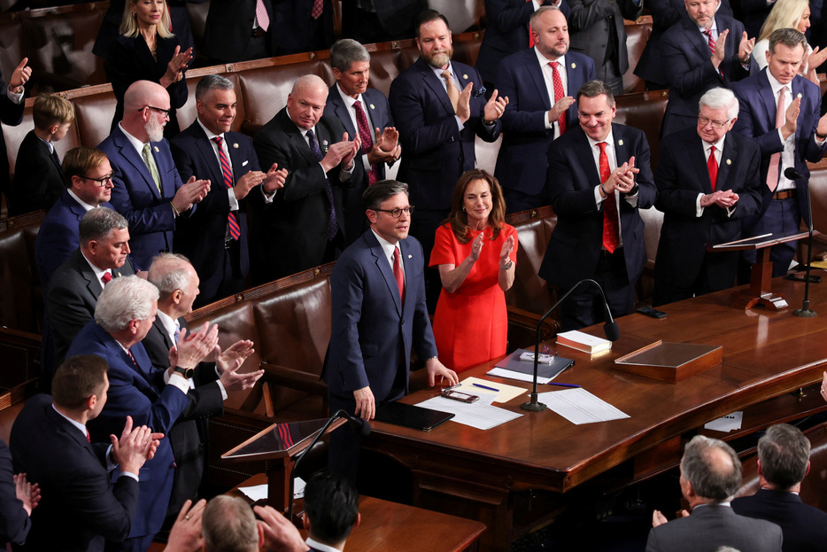 米連邦議会下院は新議会初日の３日に議長選を実施し、共和党のジョンソン議長が再選された。同日撮影（２０２５年　ロイター/Evelyn Hockstein）