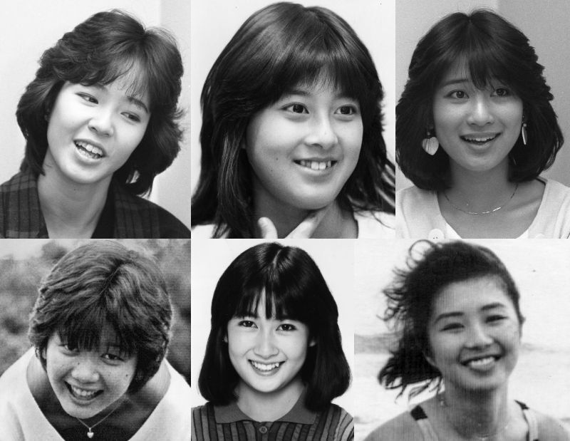 83年デビュー当時のアイドルたち（左上から）徳丸純子、森尾由美、小林千絵 （左下から）桑田靖子、木元ゆうこ、柳沢純子