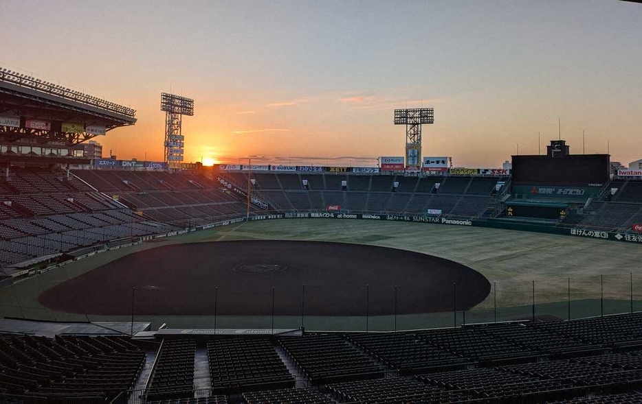 初日の出を迎える甲子園球場（2025年1月1日、午前7時15分撮影）　