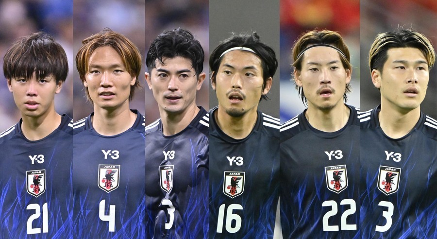 サッカー日本代表の高井幸大、板倉滉、谷口彰悟、町田浩樹、瀬古歩夢、橋岡大樹　撮影：中地拓也