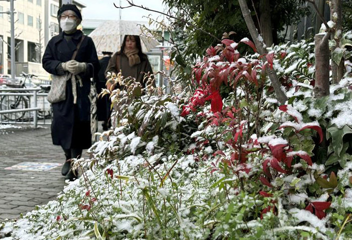 雪が積もった名古屋市内＝10日午前