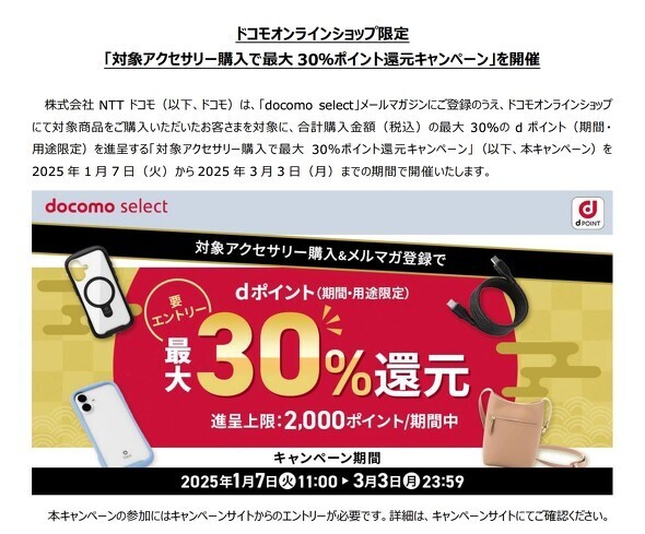 ドコモが実施する「最大30％ポイント還元キャンペーン」