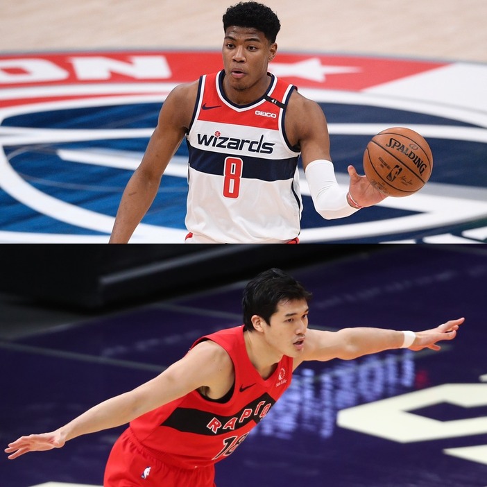 NBAの後半日程が発表。2019年12月以来の八村塁(上）と渡邉雄太(下）の日本人対決が4月5日に今度こそ実現か？（写真・USA TODAY Sports/ロイター/AP/アフロ）