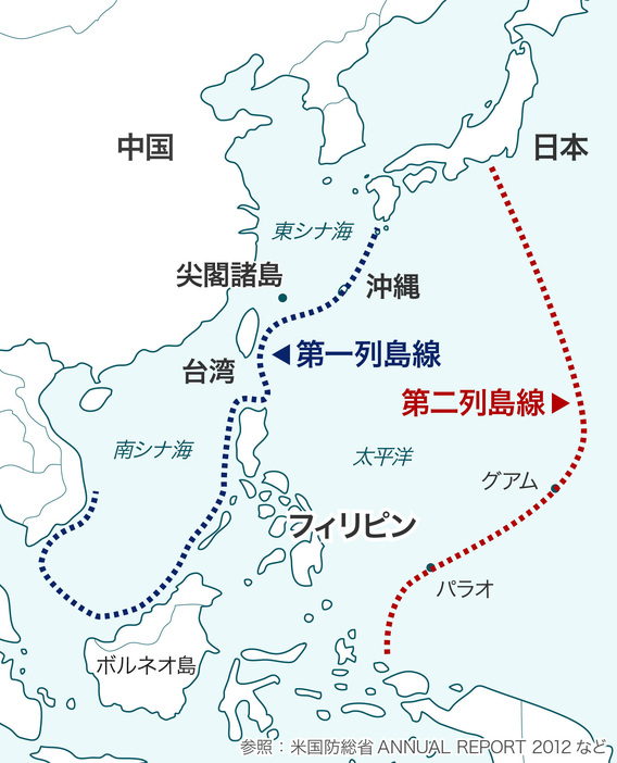 [図解]第一列島線と第二列島線（画像制作：Yahoo! JAPAN）