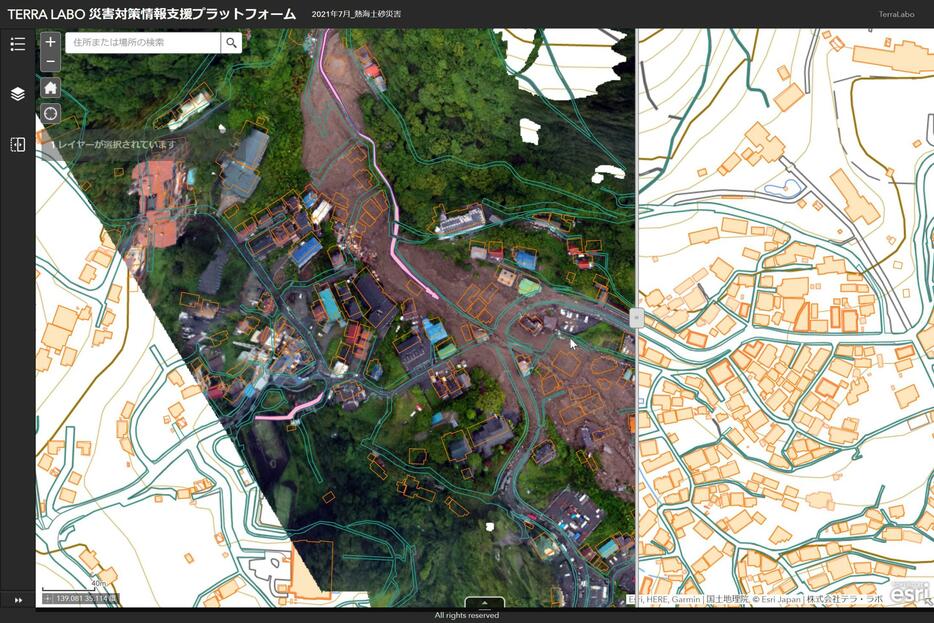 熱海市の土砂災害でテラ・ラボが制作した状況災害図（写真提供：テラ・ラボ）